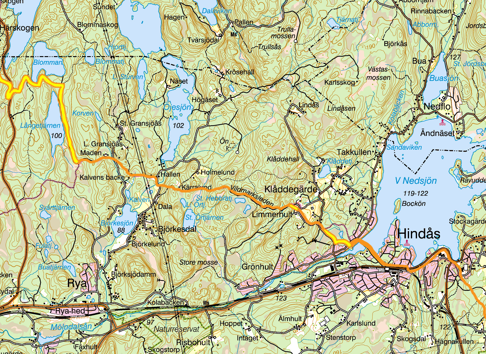 Karta Härskogen - Hindås